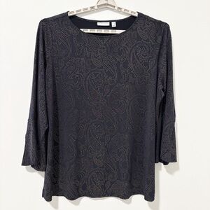Susan Graver Liquid Knit Paisley Bell Sleeve Tunic Top Womens Size 3X Casual